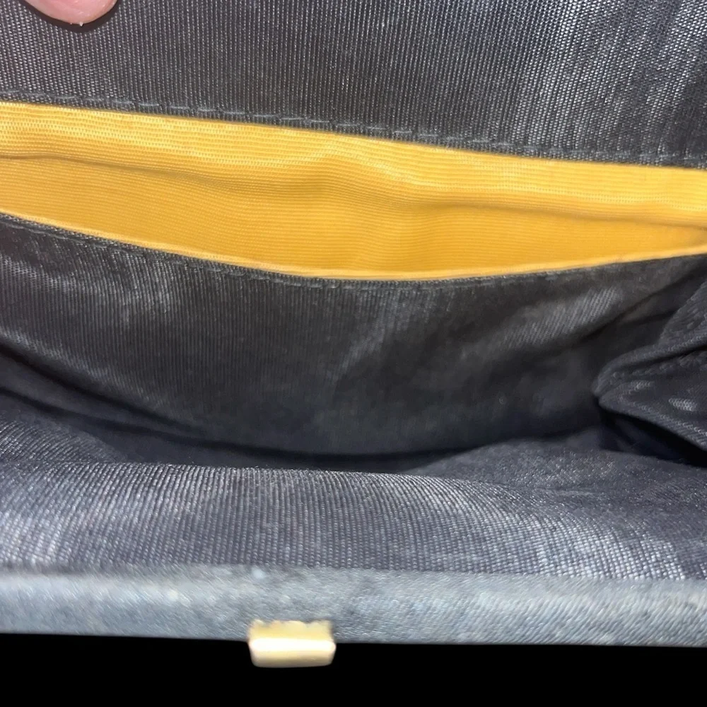 Gorgeous Little Vintage Black Evening Bag with Amber Colored Stone Clasp